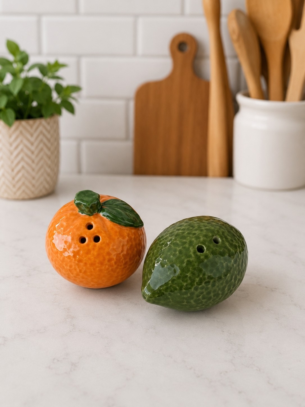 Mini Ceramic Orange and Lime Fruit Salt & Pepper Shakers